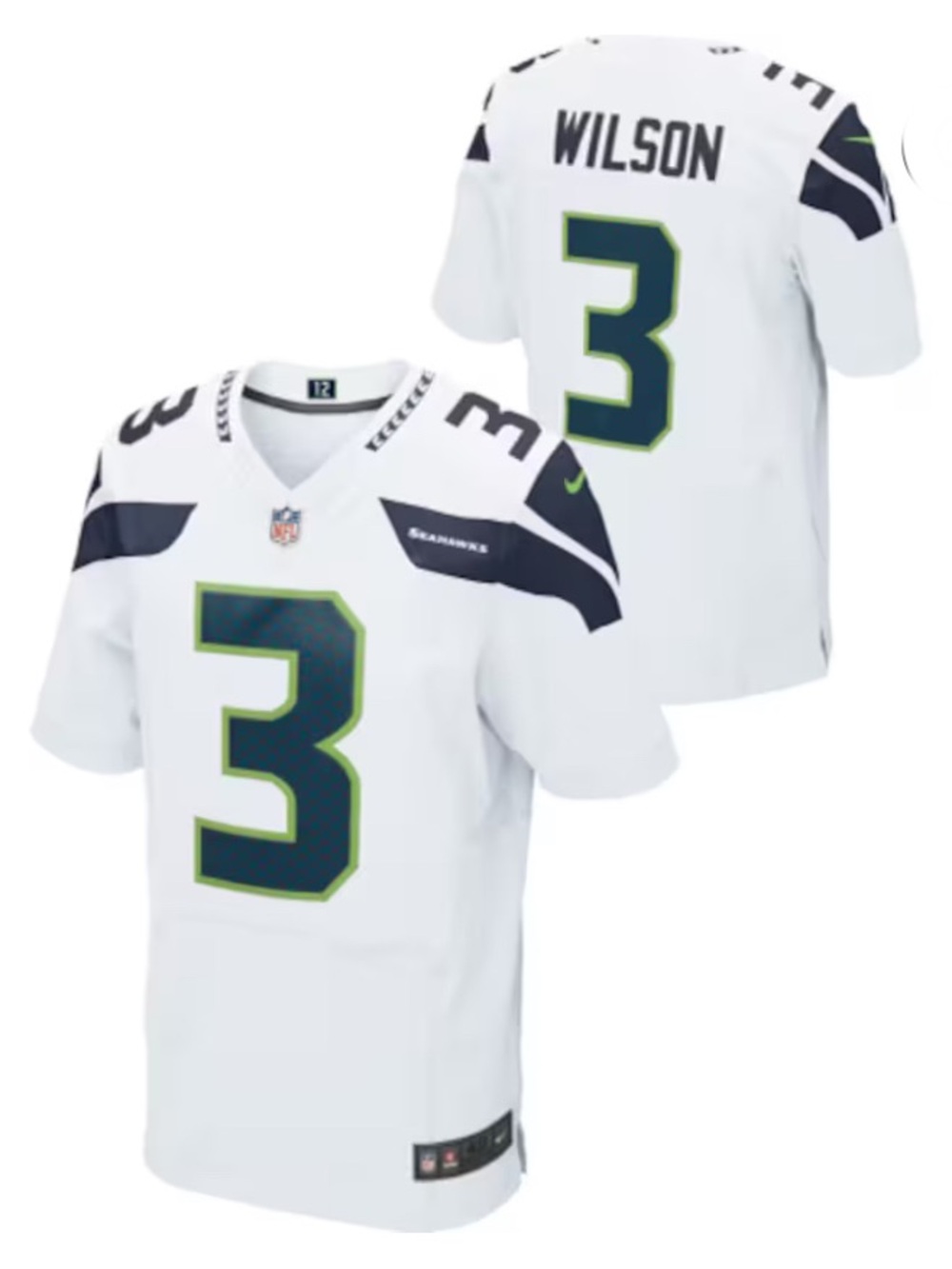 Nike Men’s White Seahawks #3 Football Jersey with Navy and Neon Green Accents